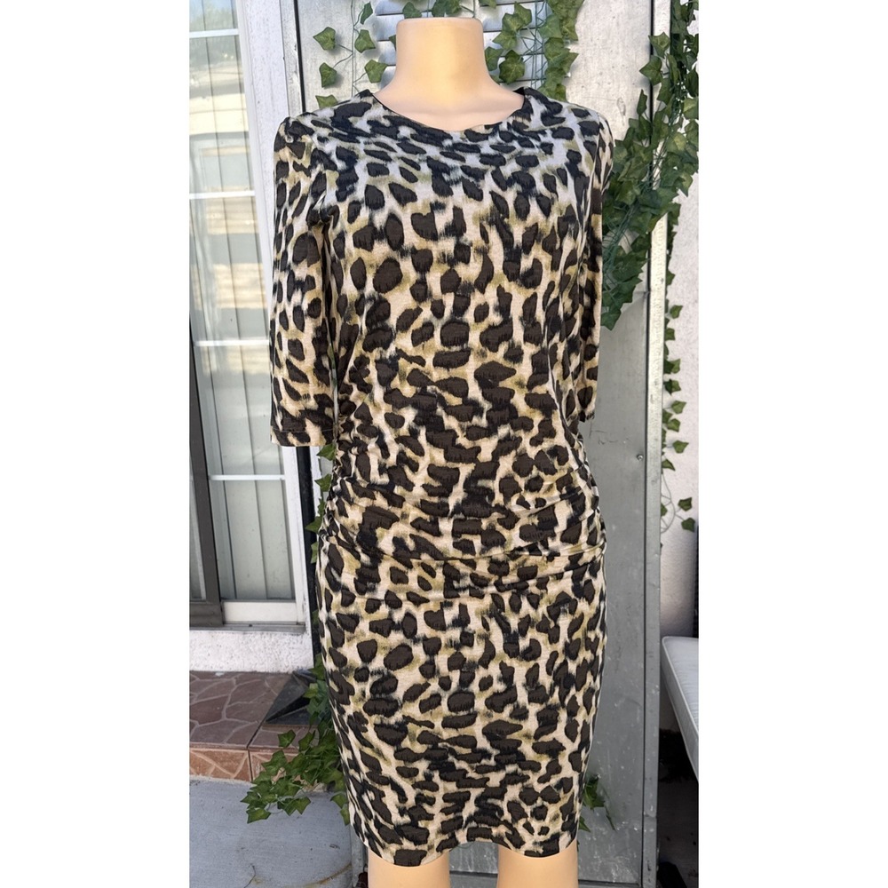 Vintage Magid Bernard Sleeve Printed Silk Shift Dress Abstract Print Size Medium